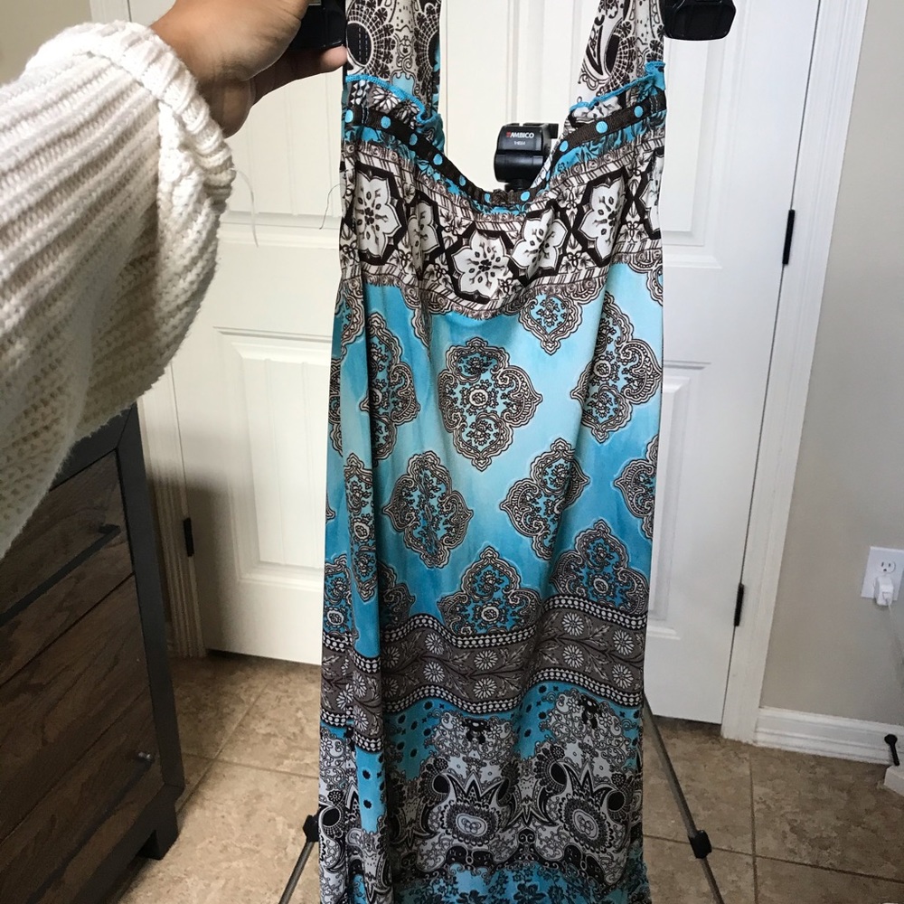 Floral print blue green dress small